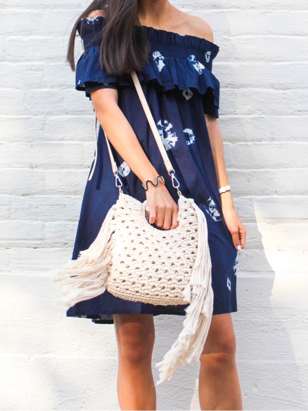 Boho Crochet Fringe Crossbody Bag Cream